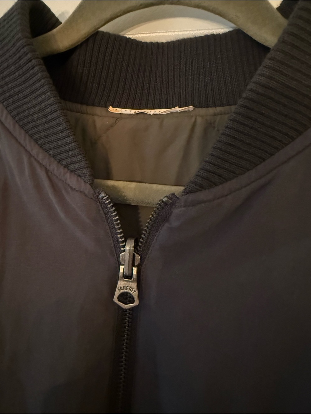 Faherty Charcoal & Sage Reversible Surplus Bomber Jacket - Picture 2 of 5